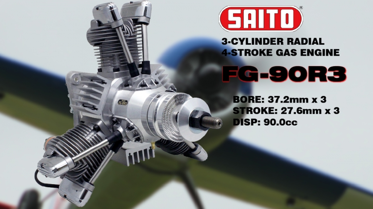 Saito FG-90R3 90cc 4-takts 3-cyl Stjärnmotor Bensin - 4