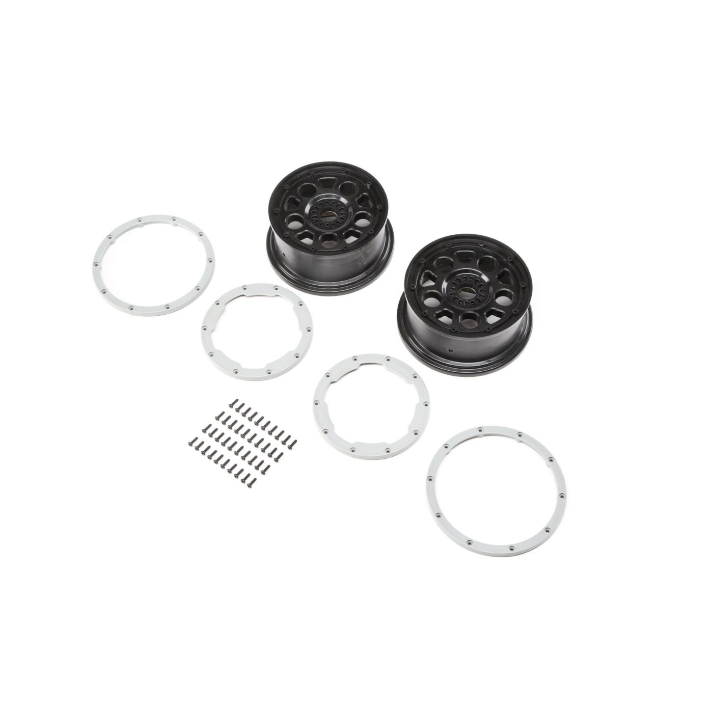 Losi LOS45015 Wheel, Black Beadlock, Silver (2): DBXL-E
