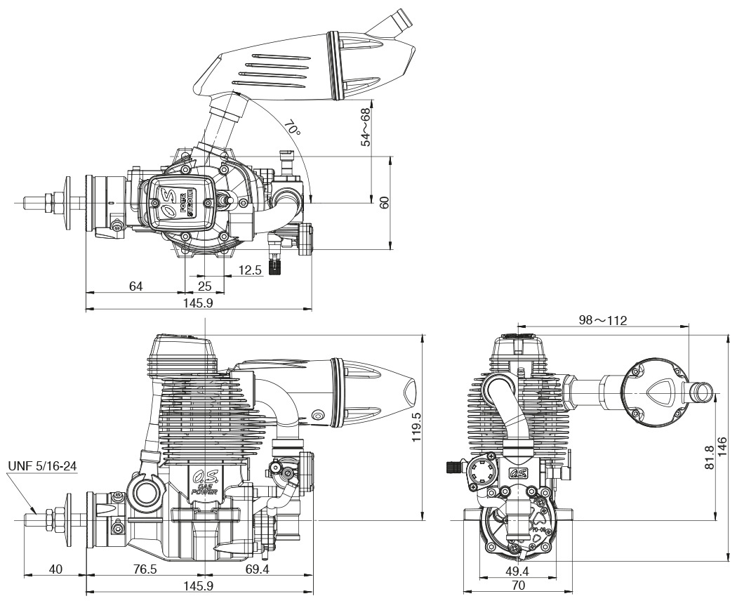 O.S.Engine 3A010 GF30 II 30cc 4-Stroke Gasoline Engine with Muffler - 2