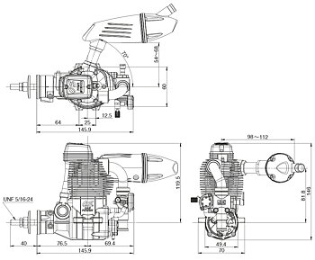 O.S.Engine 3A010 GF30 II 30cc 4-Takts Bensinmotor med Ljuddämpare