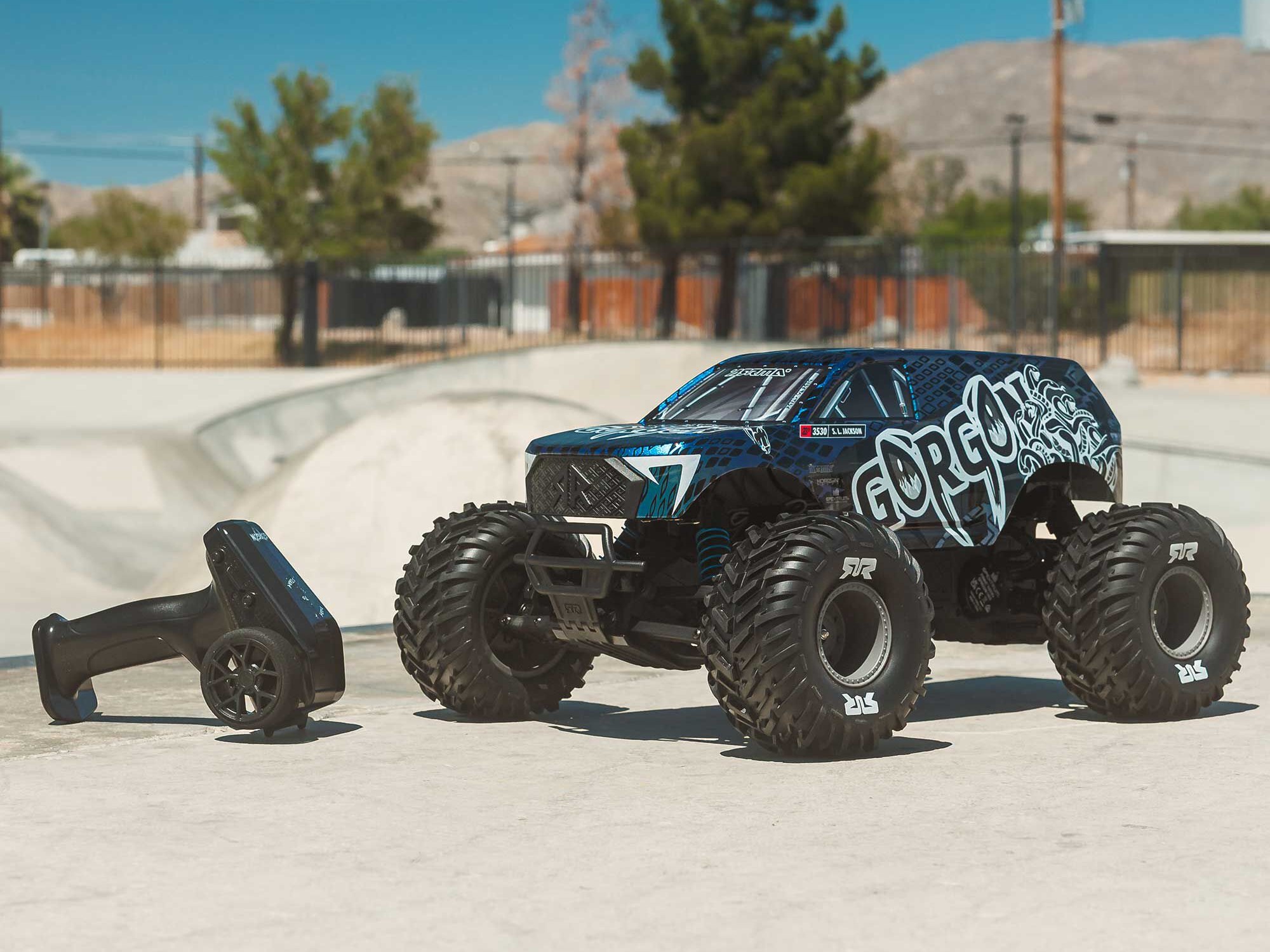 Arrma 1/10 GORGON 223S 2WD RTR Brushless Monster Truck, Blue/Black - 31
