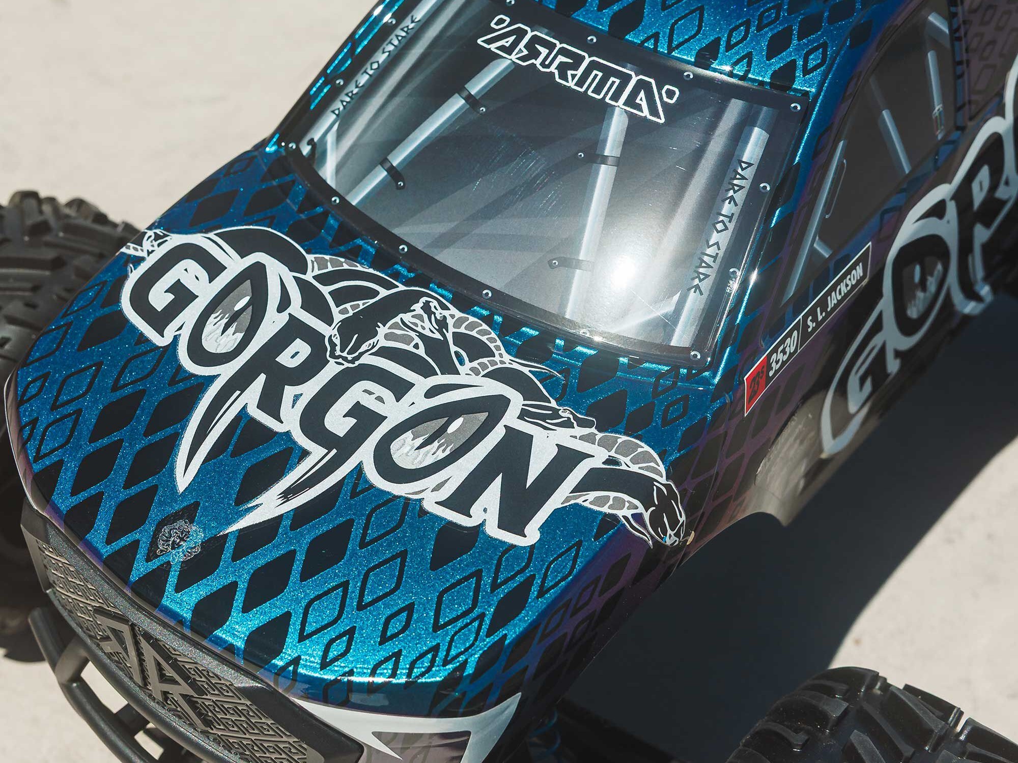 Arrma 1/10 GORGON 223S 2WD RTR Brushless Monster Truck, Blue/Black - 30