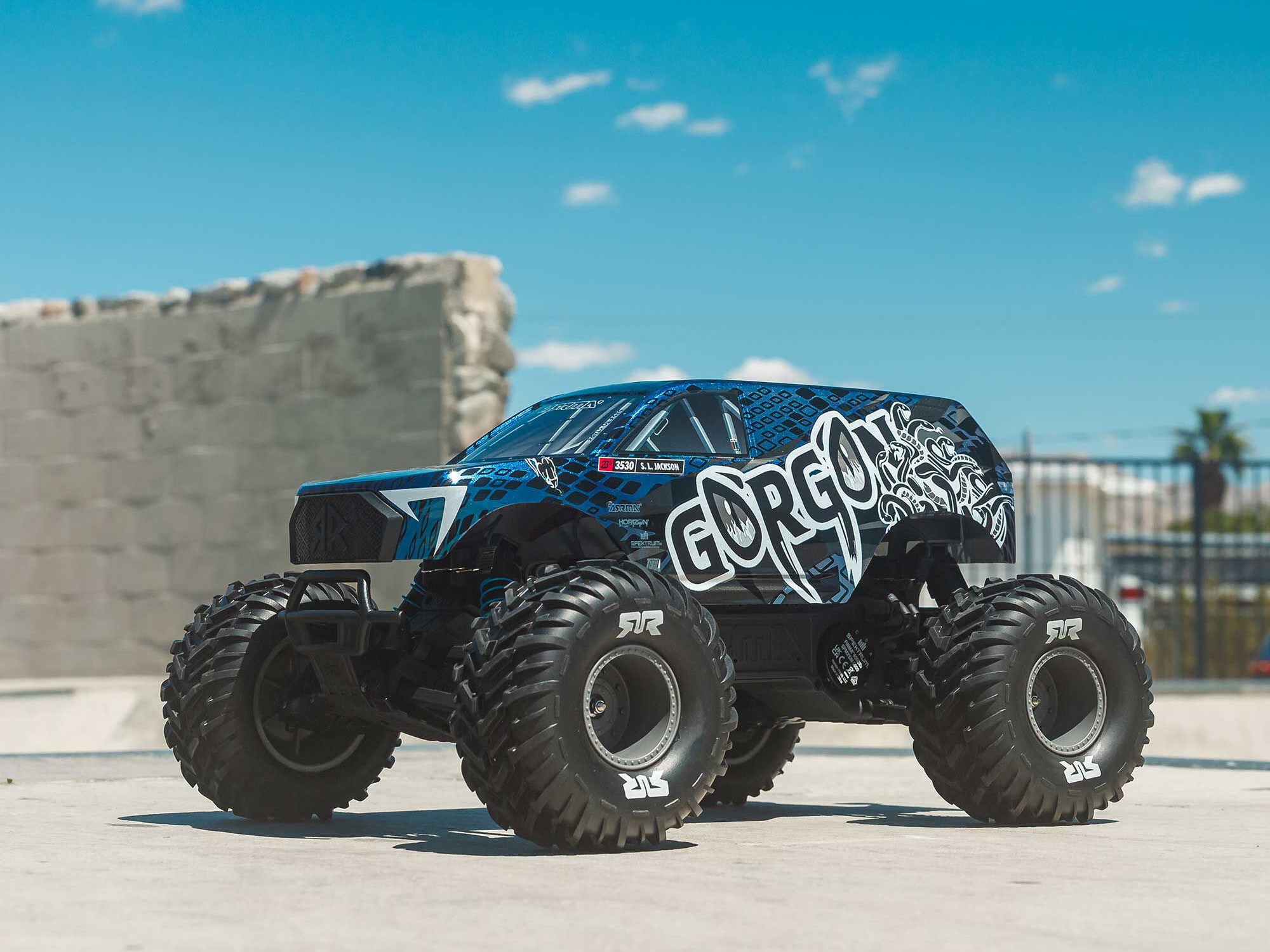 Arrma 1/10 GORGON 223S 2WD RTR Brushless Monster Truck, Blue/Black - 32