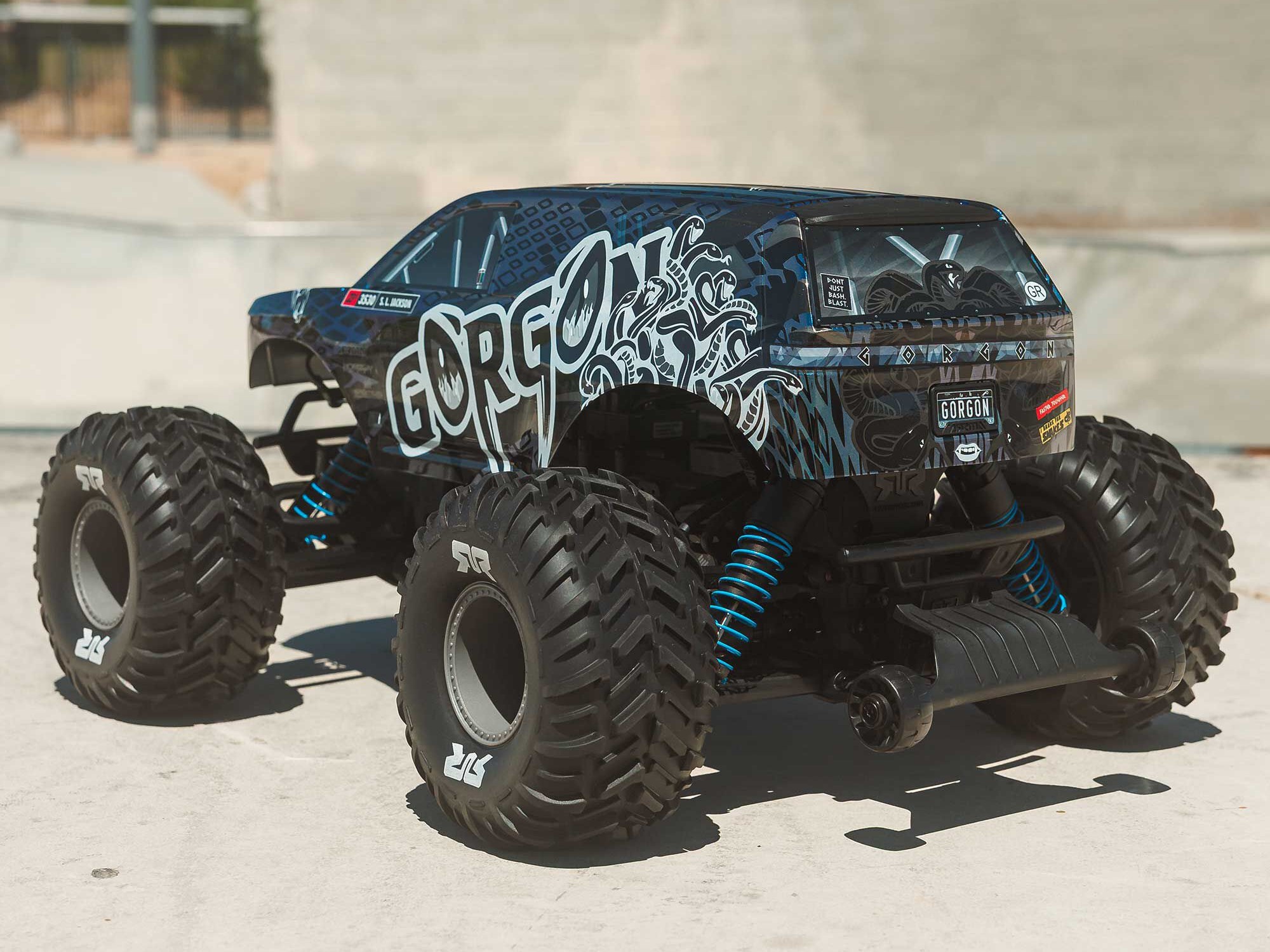Arrma 1/10 GORGON 223S 2WD RTR Brushless Monster Truck, Blue/Black - 4