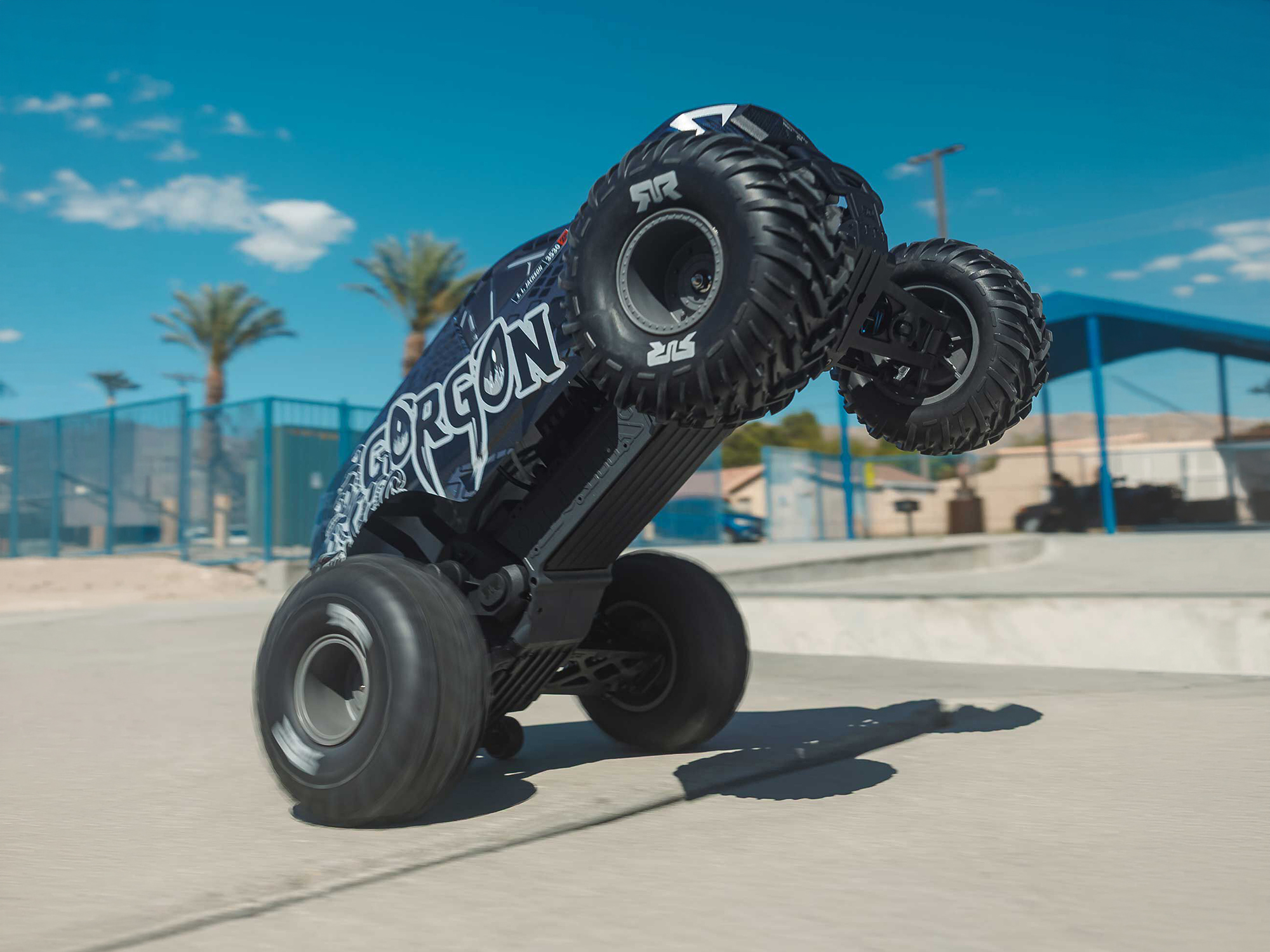 Arrma 1/10 GORGON 223S 2WD RTR Brushless Monster Truck, Blue/Black - 3