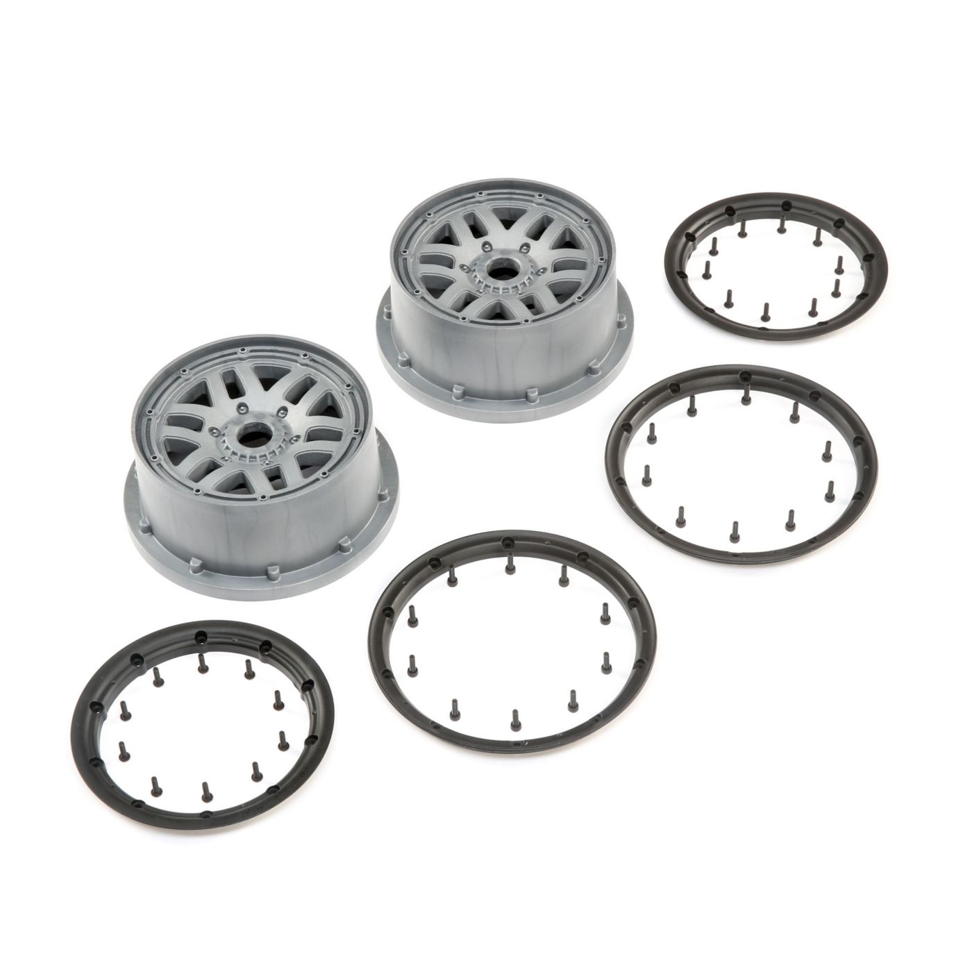 Losi LOS45022 Wheel & Beadlock Set, Grey (2): 5ive-T 2.0