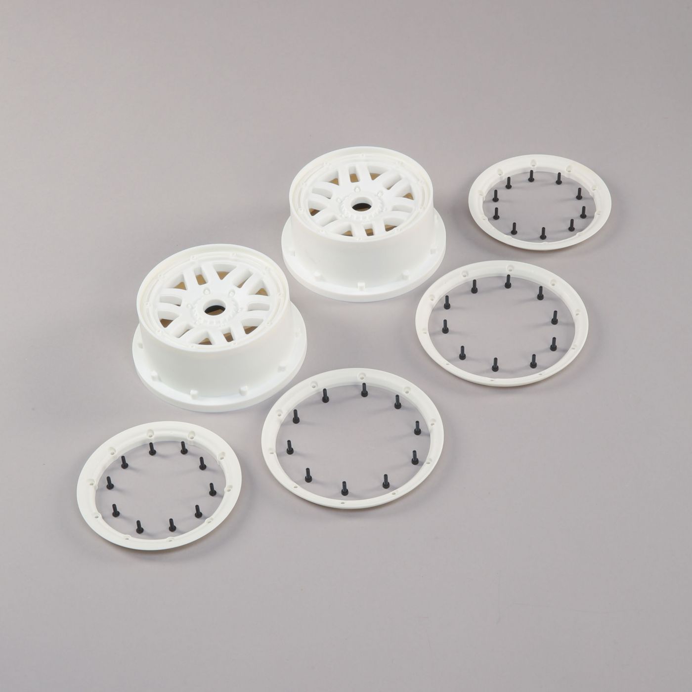 Losi LOS45026 Wheel & Beadlock Set, White (2): 5ive-T 2.0