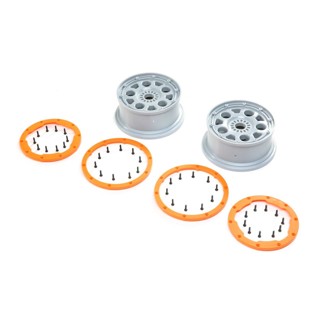 Losi LOS45032 Wheels, Silver, Orange Bead Lock (2): DBXL-E 2.0