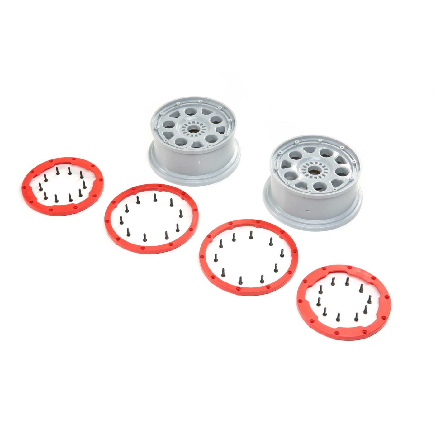 Losi LOS45033 Wheels, Silver, Red Bead Lock (2): DBXL-E 2.0