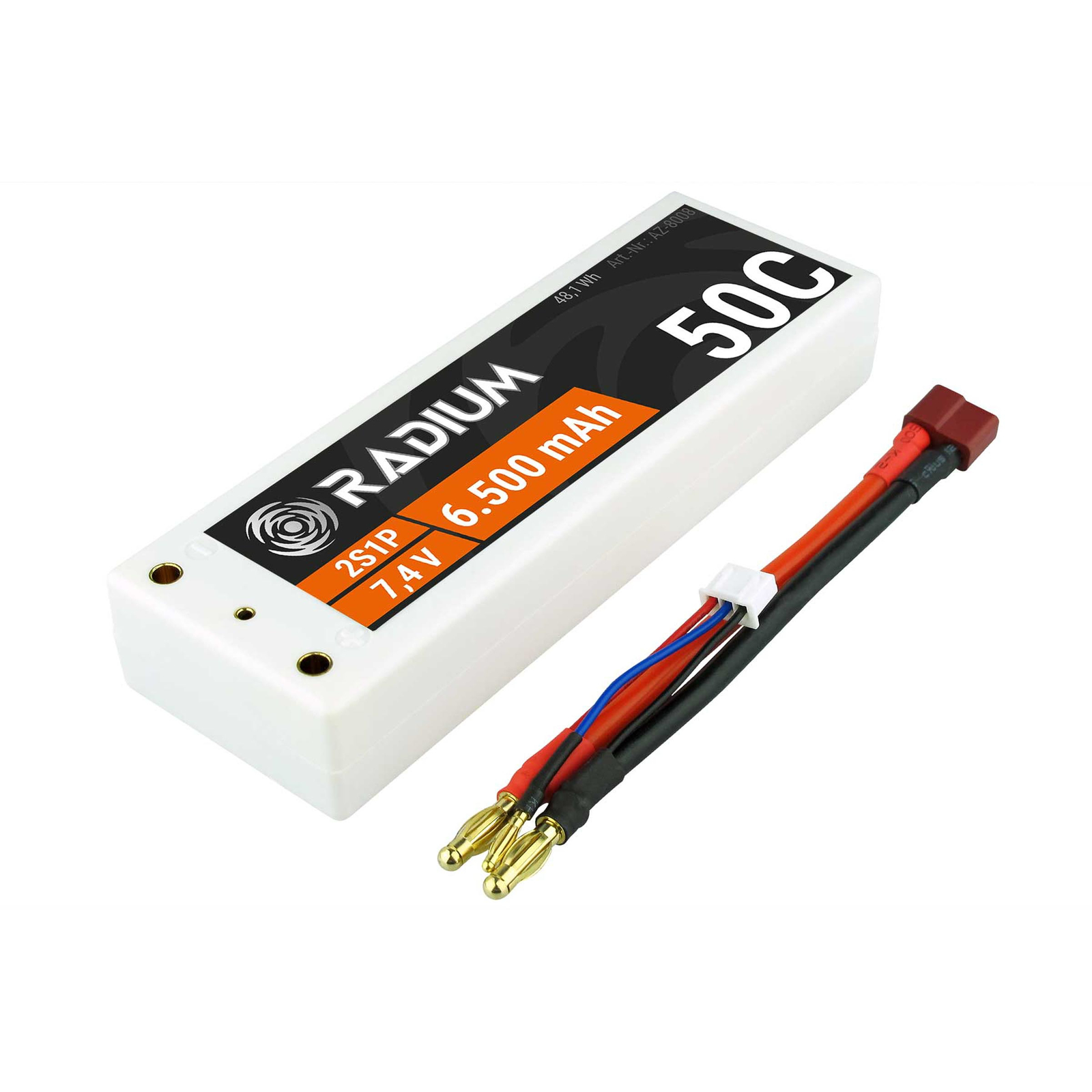 RADIUM LiPo battery 2s1p 7.4V 6500mAh 50C gold connector Ø4.0mm Hardcase