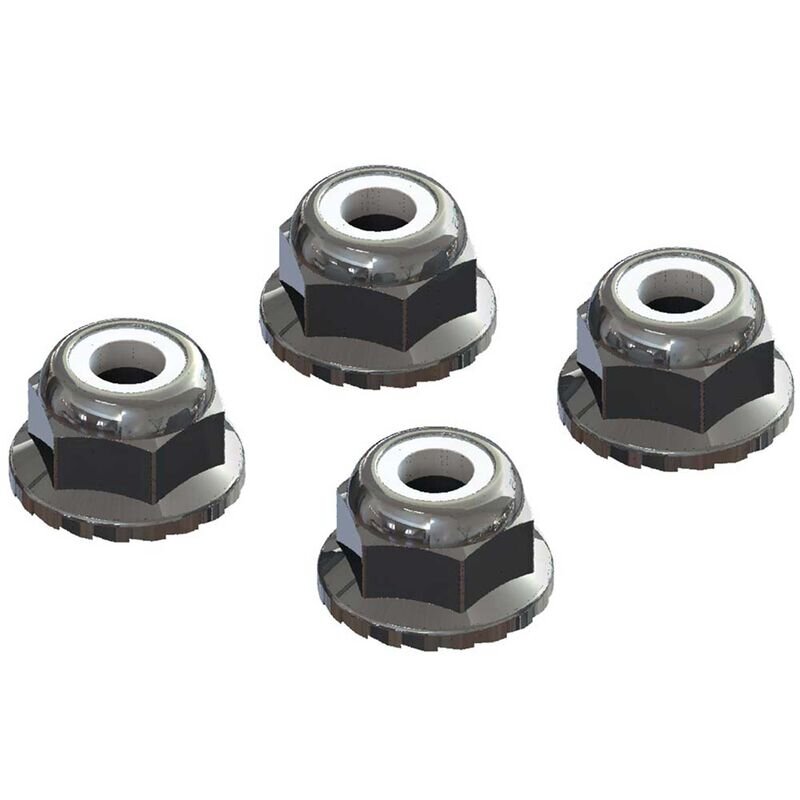 Arrma AR708008 Flanged Nyloc Locknut 4mm Silver (4)