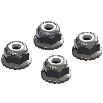 Arrma AR708008 Flanged Nyloc Locknut 4mm Silver (4)