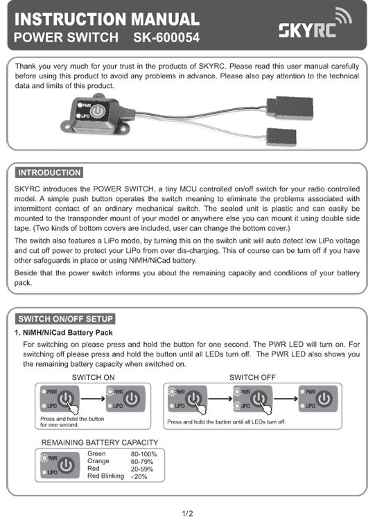 Sky RC SK600054 Power Switch Elektronisk strömbrytare 10A - 5