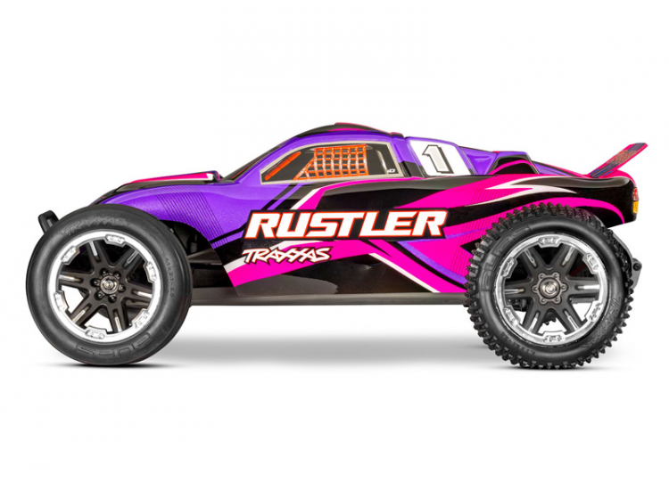 Traxxas Rustler 2WD 1/10 RTR TQ EHD Rosa USB-C Med Batteri/Laddare - 7