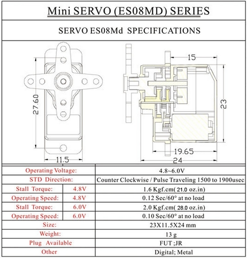 Emax ES08MD 13g Mini Metal Digital Servo - 2