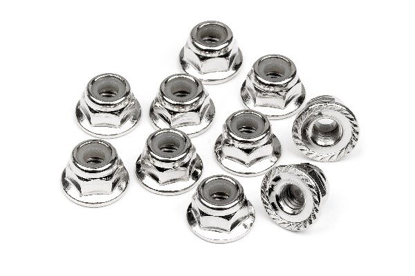 HPI HP103729 Serrated Flange Lock Nut M4 (Silver/10Pcs)