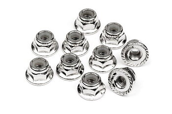 HPI HP103729 Serrated Flange Lock Nut M4 (Silver/10Pcs)