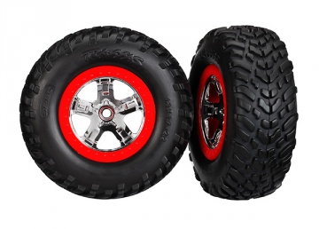 Traxxas 5887 Däck & Fälg SCT/SCT Krom-Röd 4WD/2WD Bak TSM (2)