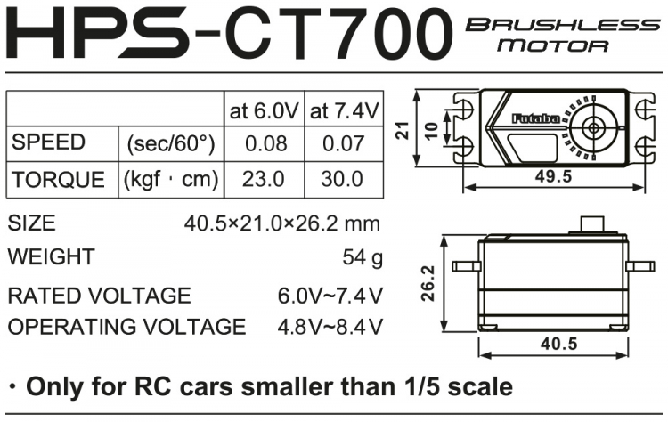 Futaba HPS-CT700 Bilservo Lågprofil 30kg 0.07s S.BUS - 2