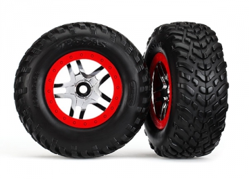 Traxxas 6891 Däck & Fälg SCT/S-Spoke Krom-Röd 4WD/2WD Bak TSM (2)