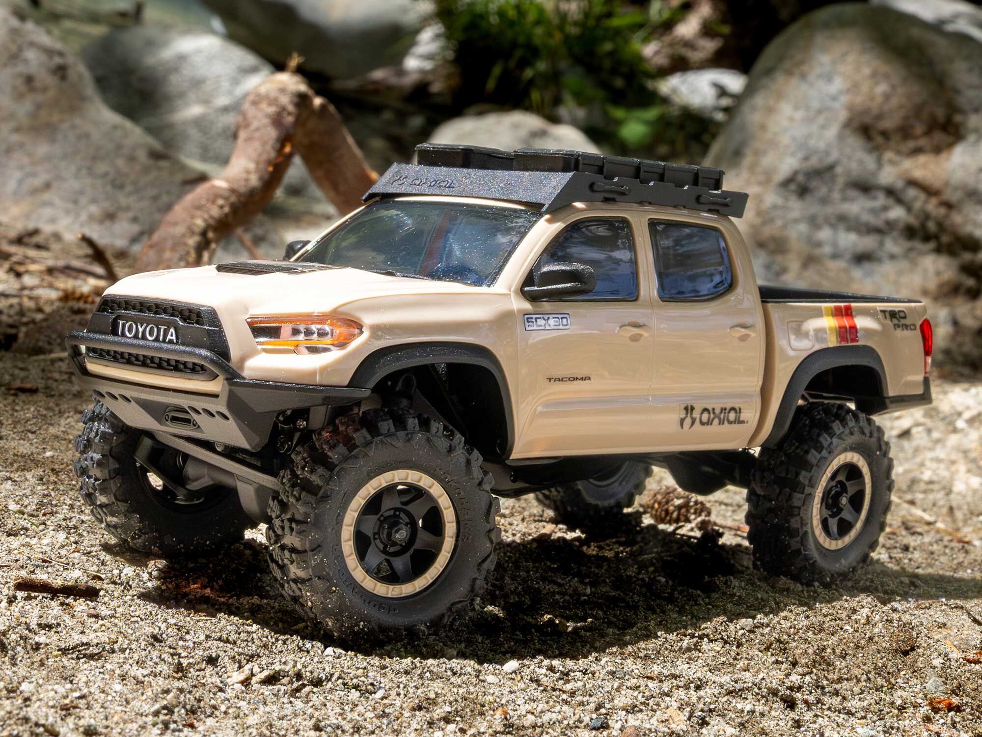 Axial 1/30 SCX30 Toyota Tacoma TRD Pro Overland Edition 4X4 RTR Brushed Rock Crawler, Tan - 2