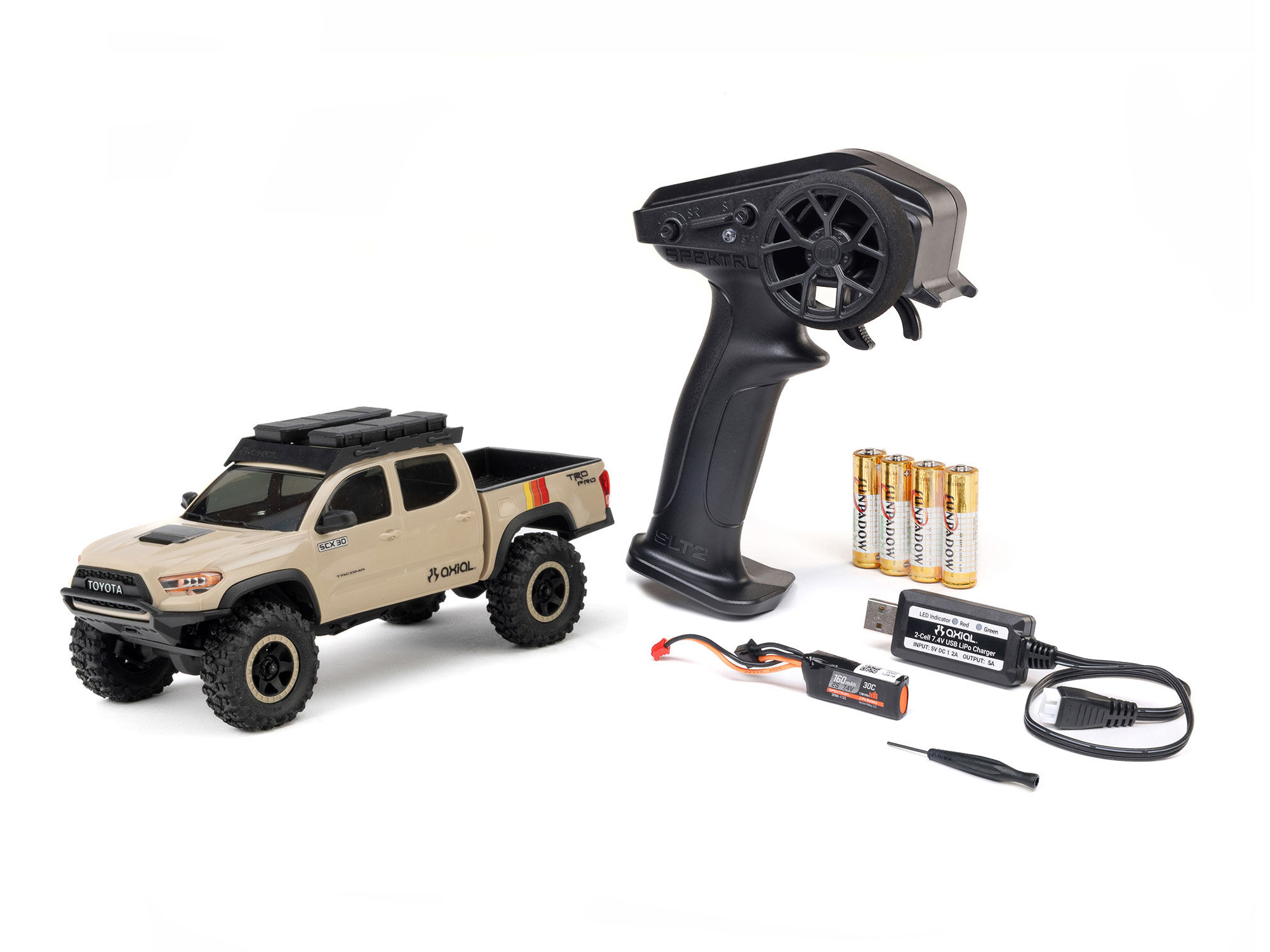 Axial 1/30 SCX30 Toyota Tacoma TRD Pro Overland Edition 4X4 RTR Brushed Rock Crawler, Tan