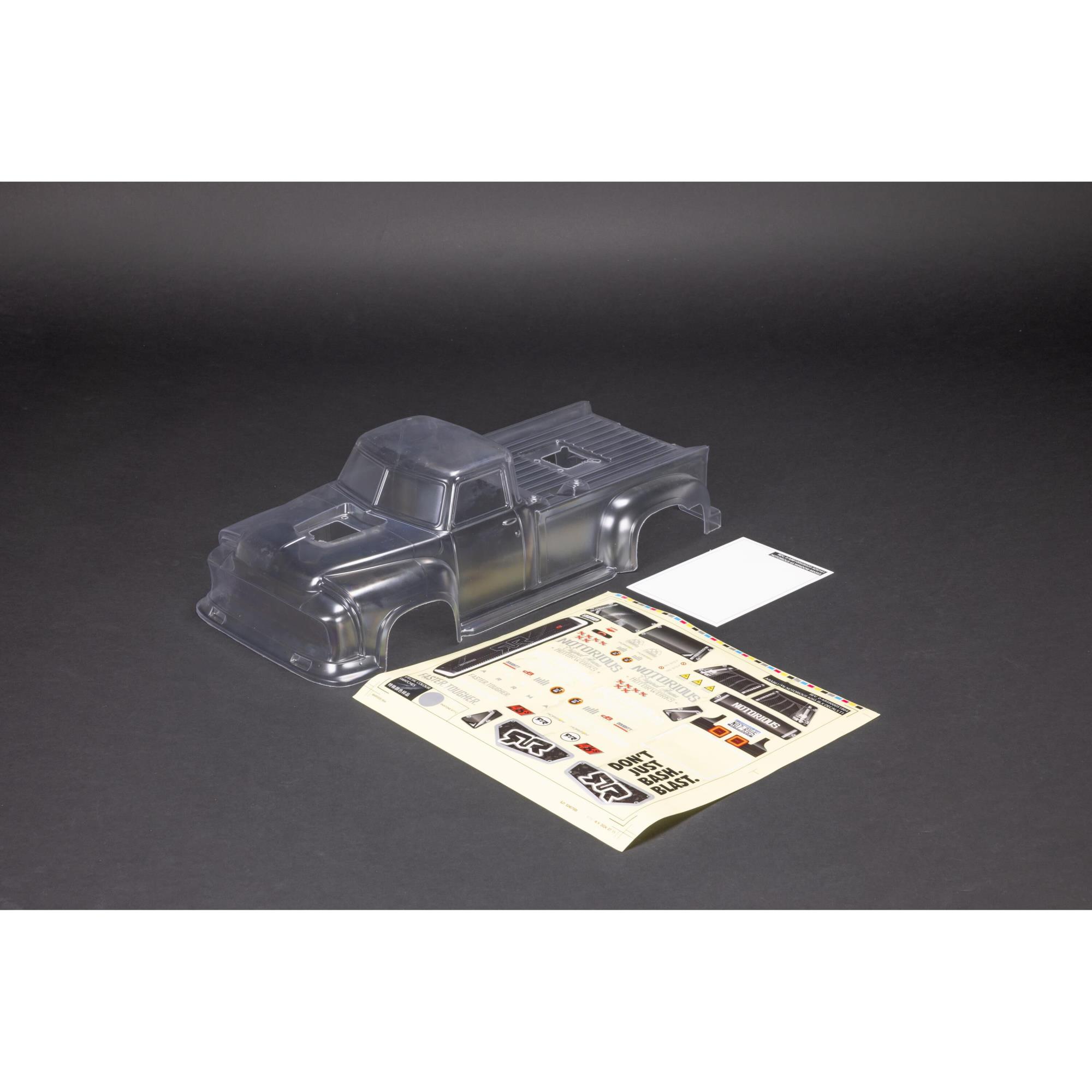 Arrma ARA-1540 1/8 Clear Body with Decals and Window Mask: NOTORIOUS 6S BLX V6