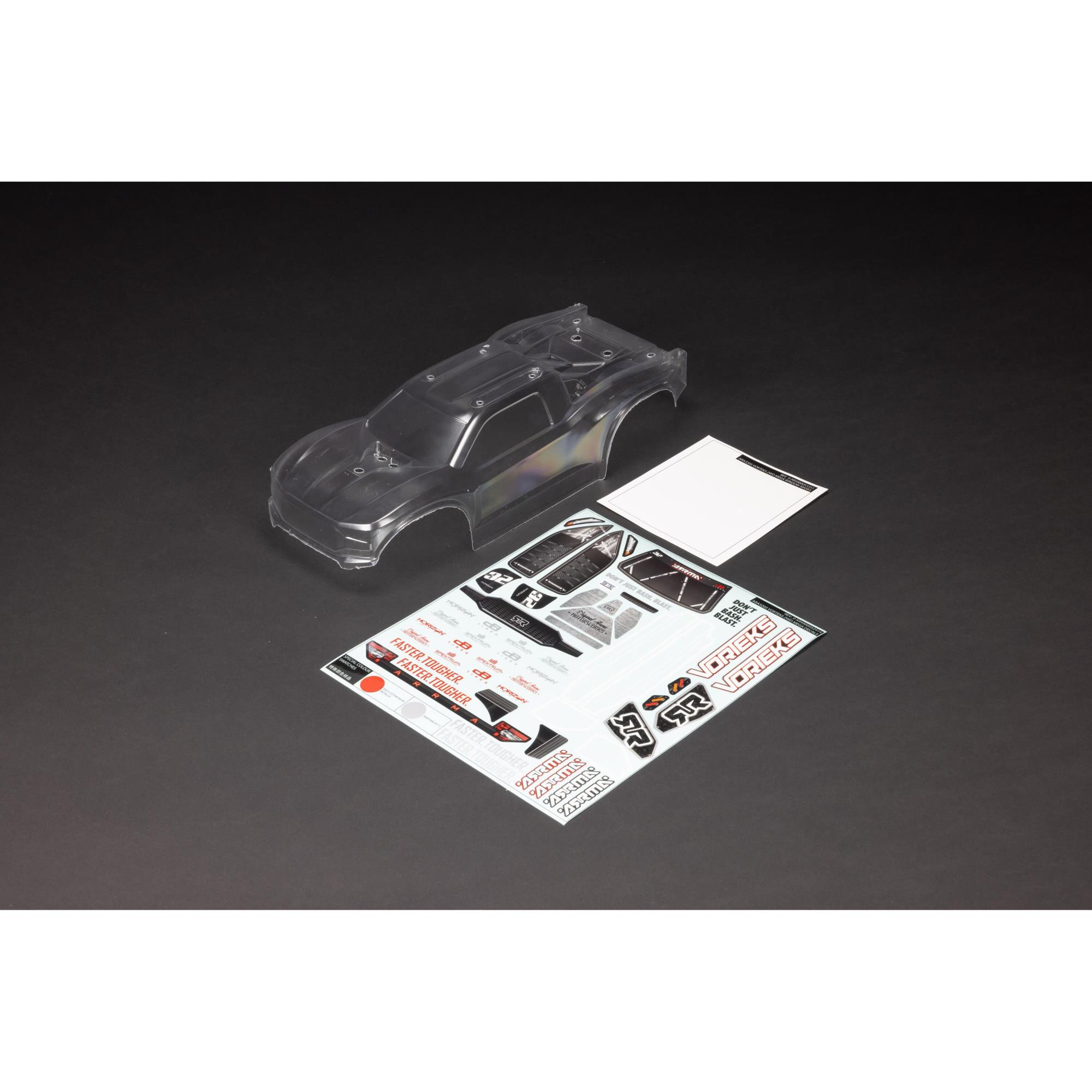 Arrma ARA-1554 1/10 Clear Body with Decals: VORTEKS 2WD