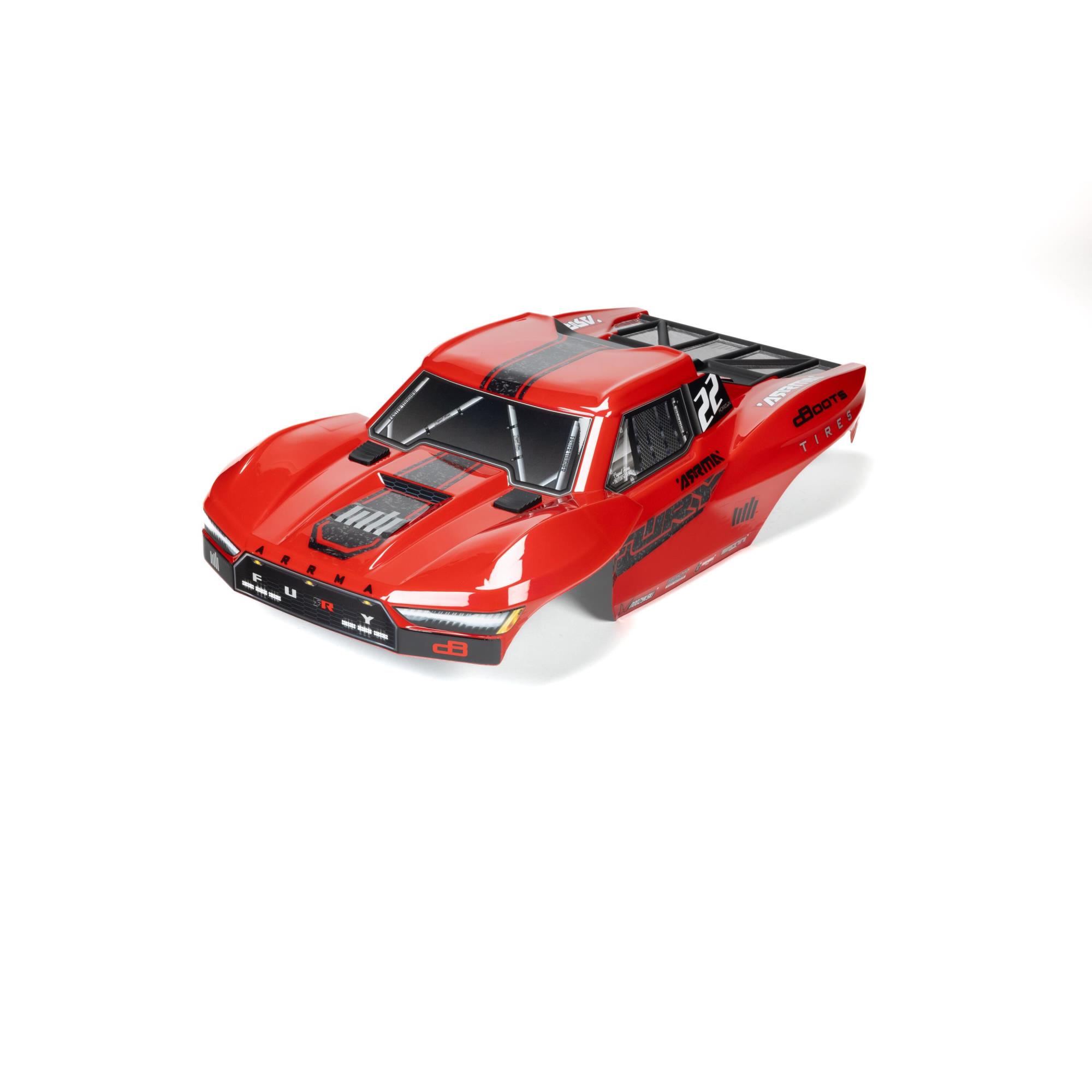 Arrma ARA-1582 1/10 Clipless Painted Trimmed Body Set with Decals Red: FURY 2WD