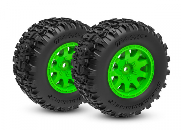 Traxxas 10771-GRN Däck & Fälg Sledgehammer/ Mini Maxx Grön Fram (2)