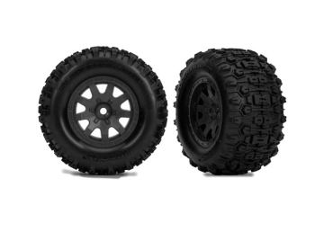Traxxas 10771-STBLK Tires & Wheels Sledgehammer/ Mini Maxx Satin Black Front (2)