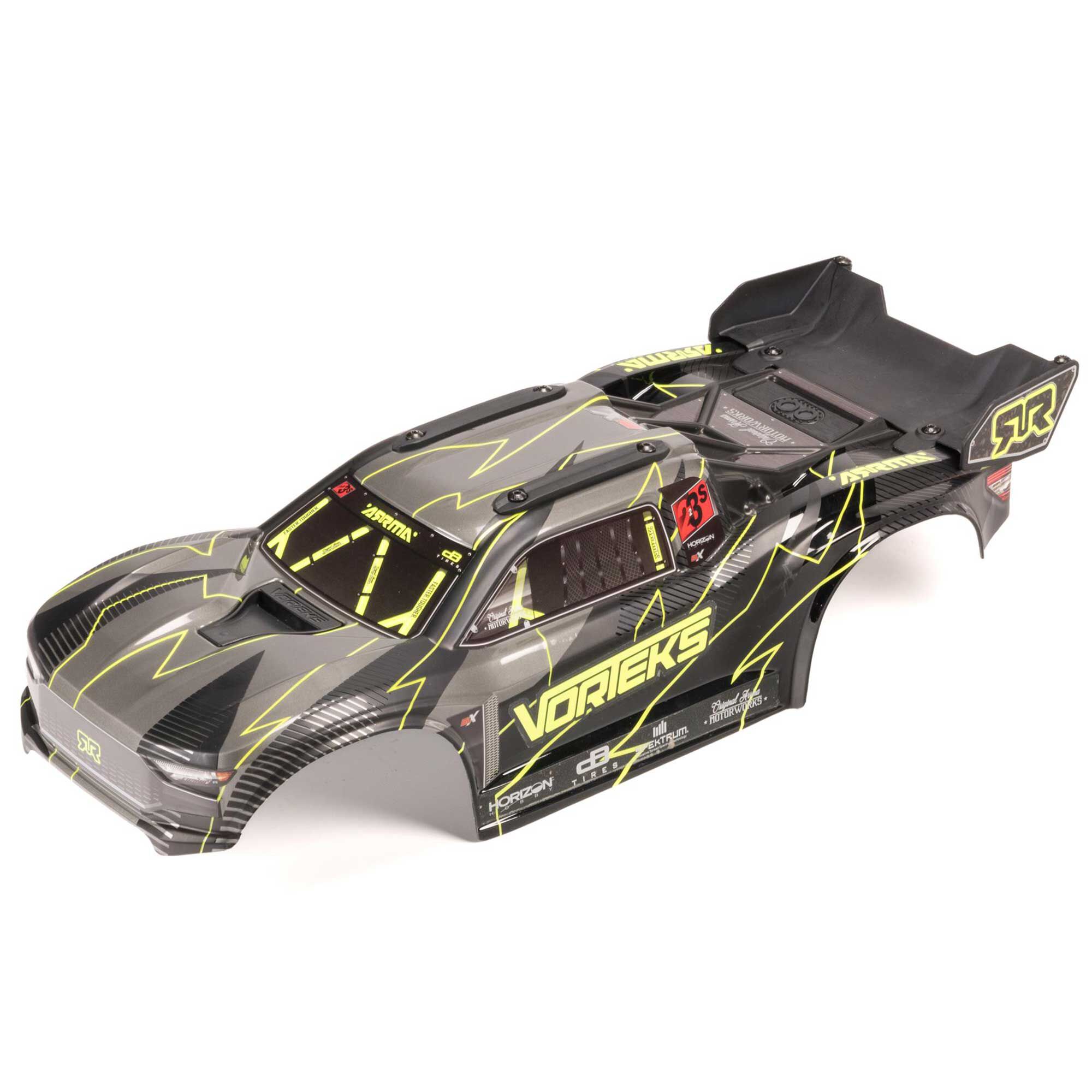 Arrma ARA-2578 1/10 Painted Decaled Trimmed Body Set with Hidden Body Mount Yellow/Black: VORTEKS 2WD