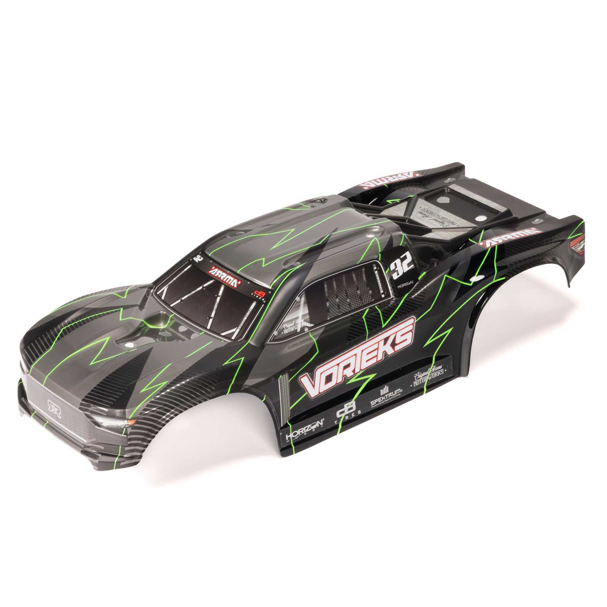 Arrma ARA-2581 1/10 Painted Decaled Trimmed Body Set with Hidden Body Mount Green/Black: VORTEKS 2WD