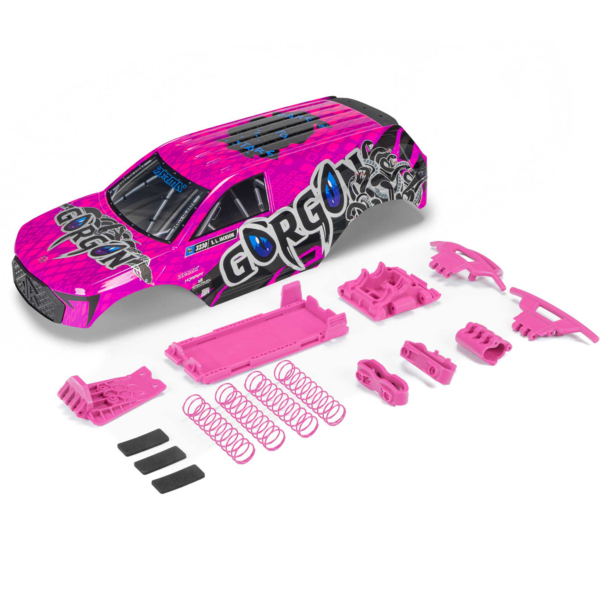 Arrma ARA-2608 1/10 GORGON Painted Decaled & Trimmed Body Set : Pink/Black