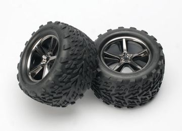 Traxxas 5374A Däck & Fälg Talon/Gemini Svart Krom (14mm) 3.8" (2)
