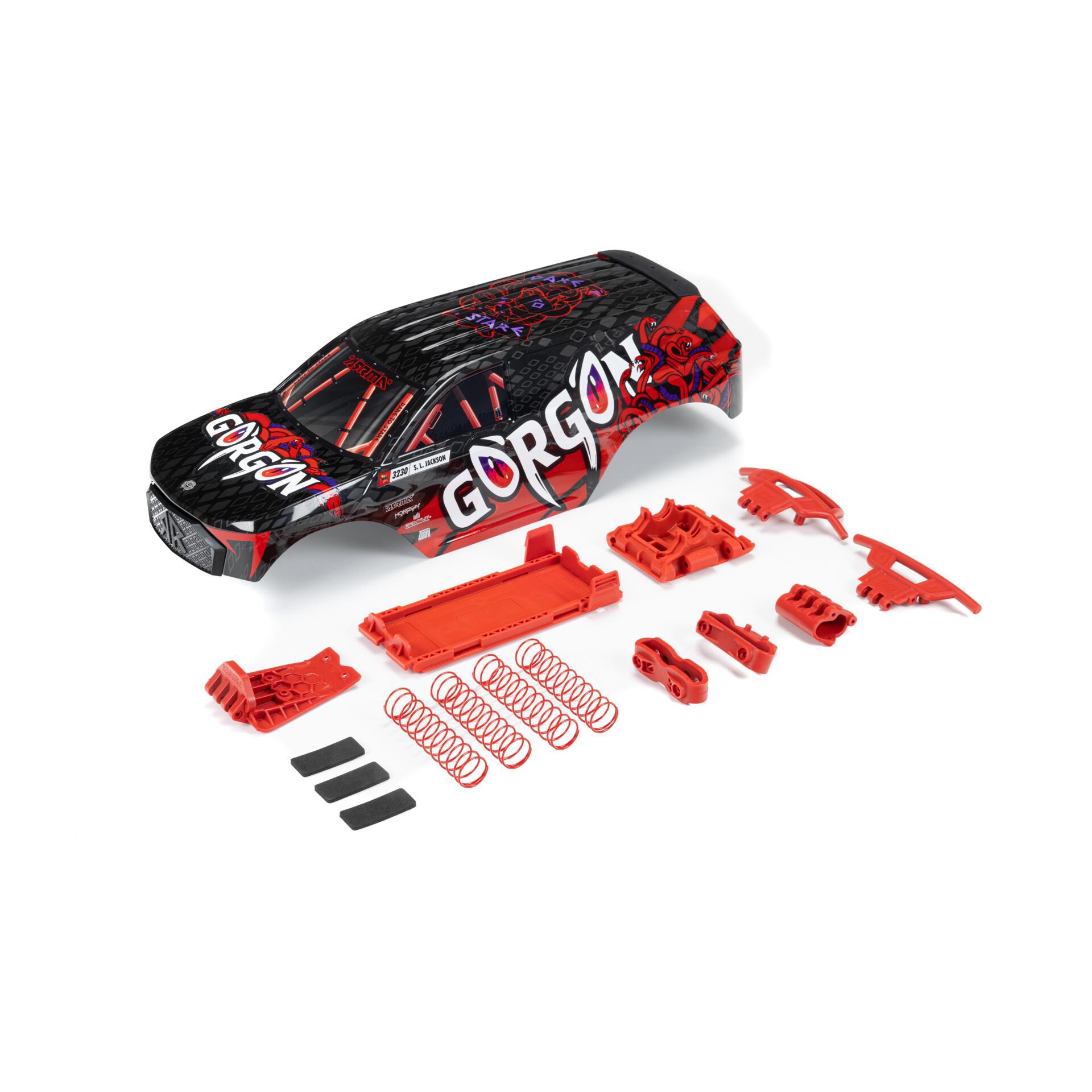 Arrma ARA402354 GORGON Painted Decaled Trimmed Body Set Black / Red
