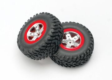 Traxxas 5873A Däck & Fälg SCT/SCT Matt Krom-Röd 4WD/2WD Bak (2)