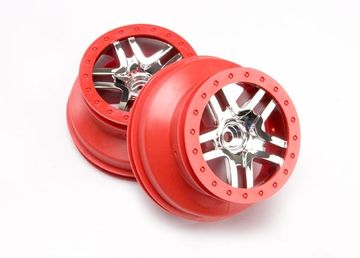 Traxxas 5876A Fälg SCT Split-Spoke Matt Krom-Röd 2WD Fram (2)