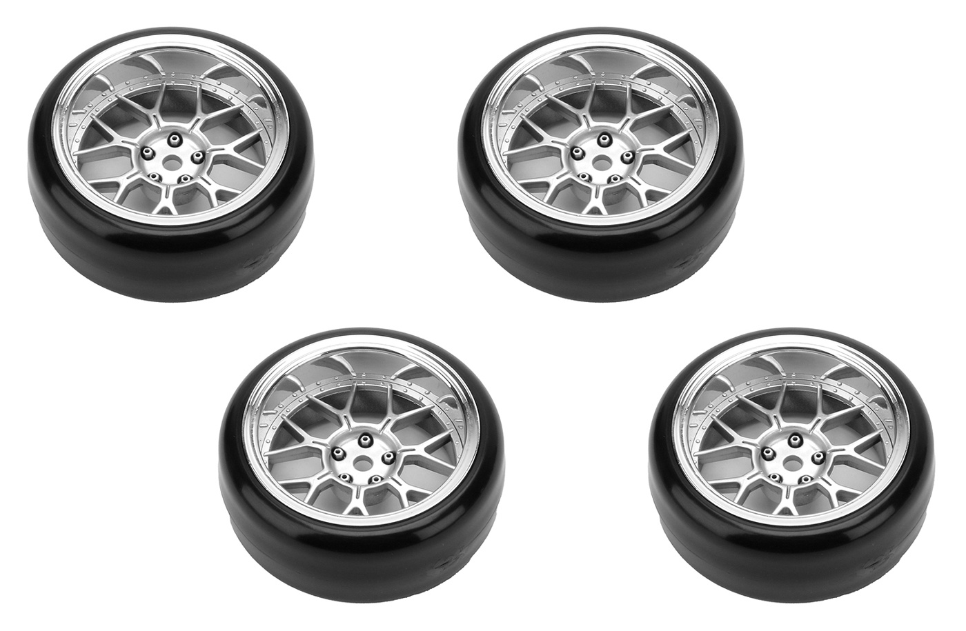 LOUISE RC WORLD LNHA561T Däck & Fälg Drift / 14-Eker Matt Silver (2,4,6,8mm Offset) 12mm Hex (4) - 2
