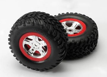 Traxxas 5973A Däck & Fälg SCT/SCT Krom-Röd (14mm) (2)