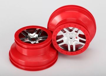 Traxxas 5974A Fälg Split-Spoke Krom-Röd (14mm) 2.2/3.0" (2)