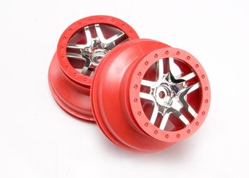 Traxxas 6872A Fälg SCT Split-Spoke Krom-Röd 2.2/3.0" 4WD/2WD Bak (2)