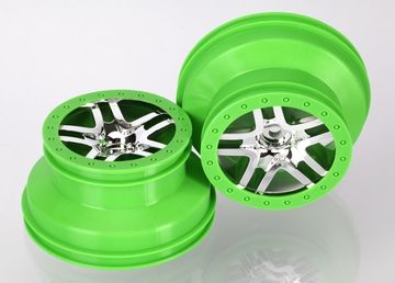 Traxxas 6872X Fälg SCT Split-Spoke Krom-Grön 2.2/3.0" 4WD/2WD Bak (2)