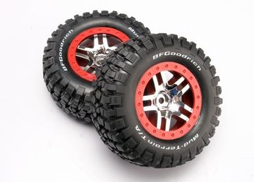 Traxxas 6873A Däck & Fälg Goodrich/S-Spoke Krom-Röd 4WD/2WD Bak (2)
