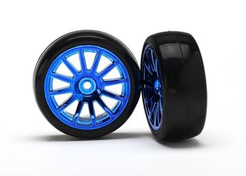 Traxxas 7573R Däck & Fälg Slicks/12-Eker Blå LaTrax Rally (2)