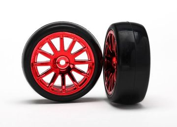 Traxxas 7573X Däck & Fälg Slicks/12-Eker Röd LaTrax Rally (2)