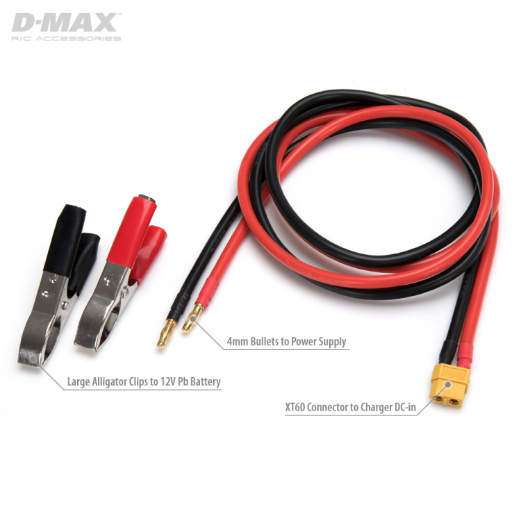 Dynomax B9708B D-Max B9708B Strömförsörjningskabel XT60 IDST med Batteriklämmor & 4mm 1m - 2