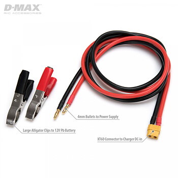 Dynomax B9708B D-Max B9708B Strömförsörjningskabel XT60 IDST med Batteriklämmor & 4mm 1m