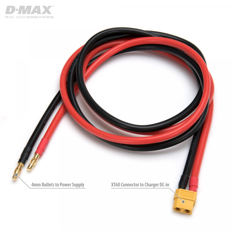 Dynomax B9708B D-Max B9708B Strömförsörjningskabel XT60 IDST med Batteriklämmor & 4mm 1m - 6