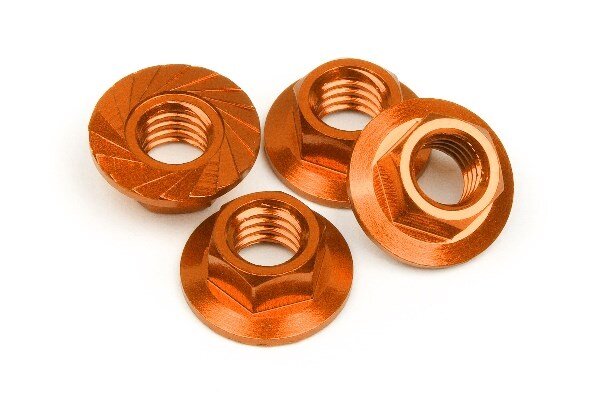 HPI HP87267 Serrated Flange Nut M4 (Orange/4Pcs)